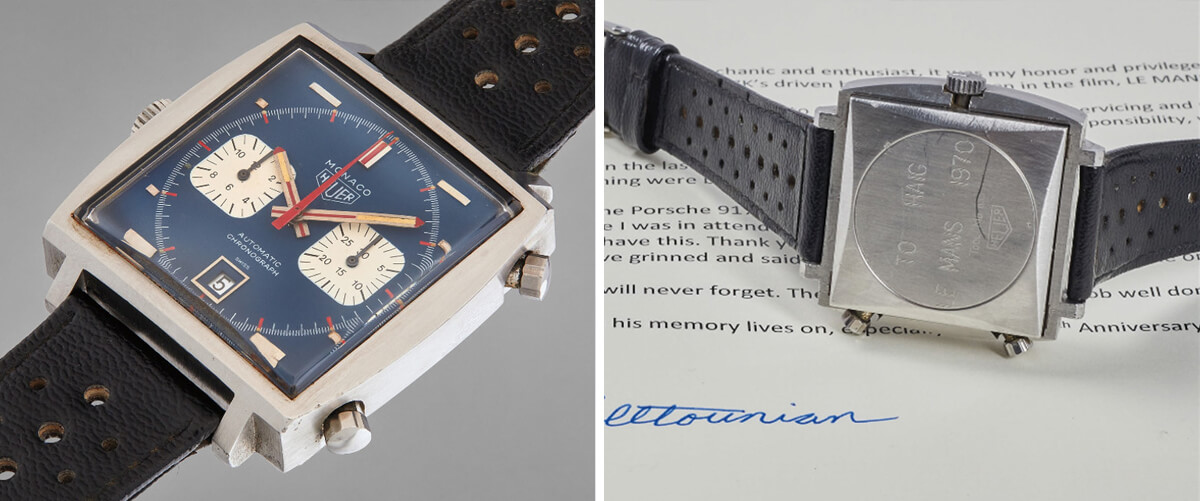O Monaco usado por Steve McQueen no filme Le Mans foi leiloado por 2,2 milhões de dólares e tornou-se no mais caro relógio da história da TAG Heuer © Phillips